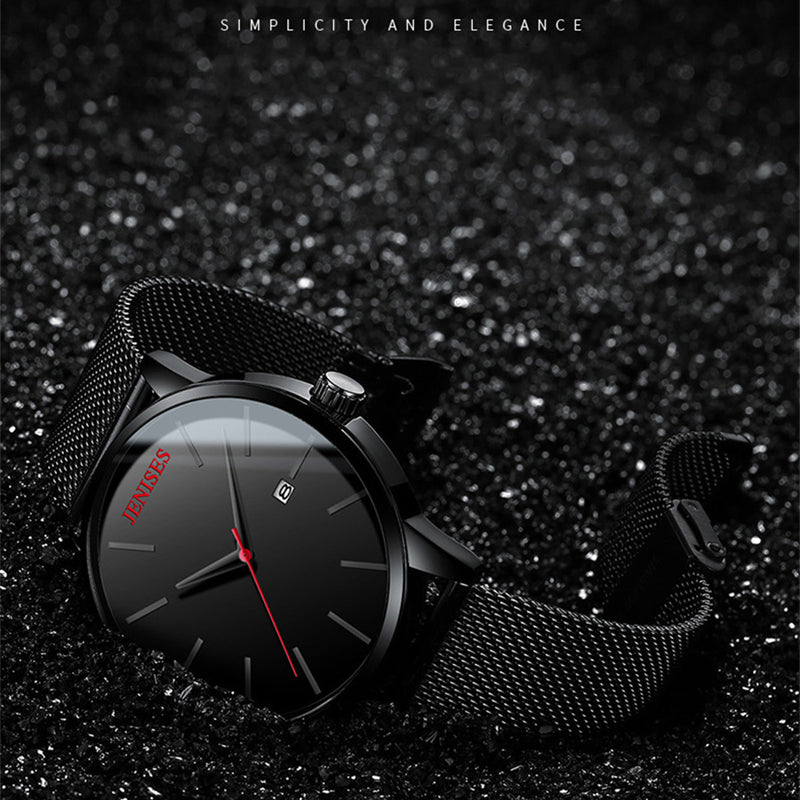 JENISES XD656 Waterproof Calendar Quartz Watches Milan Stainless Steel Strap Men Wrist Watch