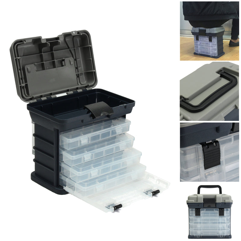 ZANLURE 4- layer Fishing Tackle Box Lures Storage Tray Bait Case Tool Organizer Bulk Drawer