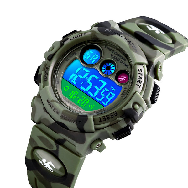 SKMEI 1547 Energetic Dial Design LED+EL Lights 5ATM Sport Kids Watch Digital Watch