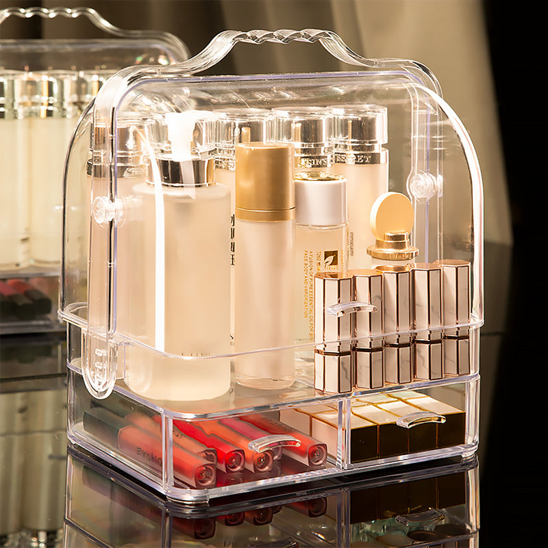 2 Drawer Clear Acrylic Cosmetic Makeup Organizer Jewelry Storage Box Desktop