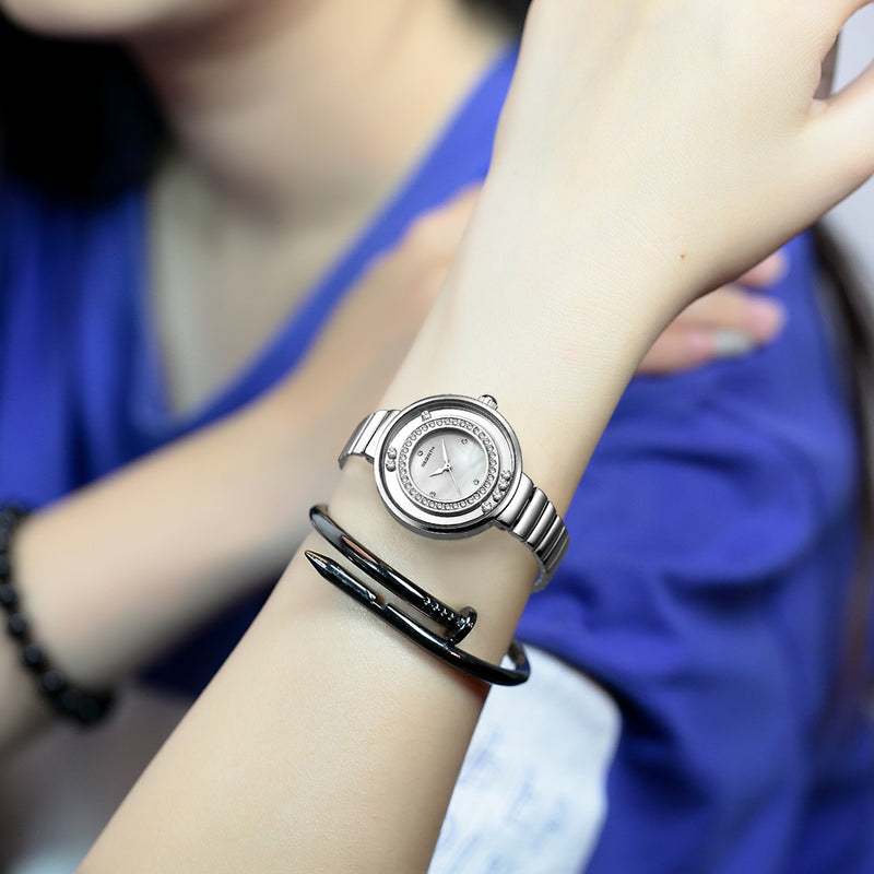 REBIRTH RE083 Crystal Shining Women Wrist Watch Stainless Steel Strap Quartz Watches