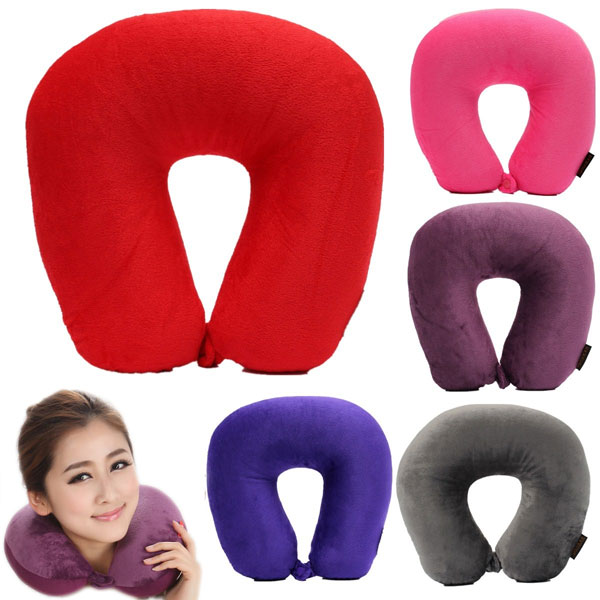 Memory Foam Particles U Shape Neck Head Rest Pillow Car Flight Travel Soft Nursing Cushion