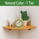 MUMAREN 1/2 Tiers Bamboo Fan Shaped Corner Bookshelf Storage Rack Wall-mounted Wooden Corner Desk Shelf