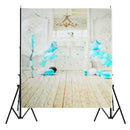 5x7FT Vinyl Blue Balloon Fireplace Wood Floor Backdrop Background Studio Prop