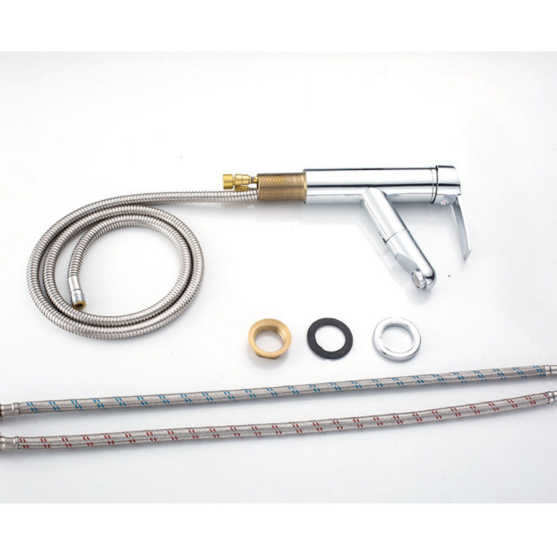 Adjustment Copper Faucet Lifting and Pulling Single Hole Bath Faucet  Hot and Cold Mixing with Two Pipes  Bathroom Kitchen