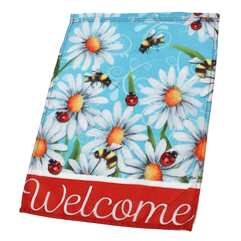 12"x18'' Garden Welcome Flag Ladybug & Bee In Daisy Flowers House Banner Decorations