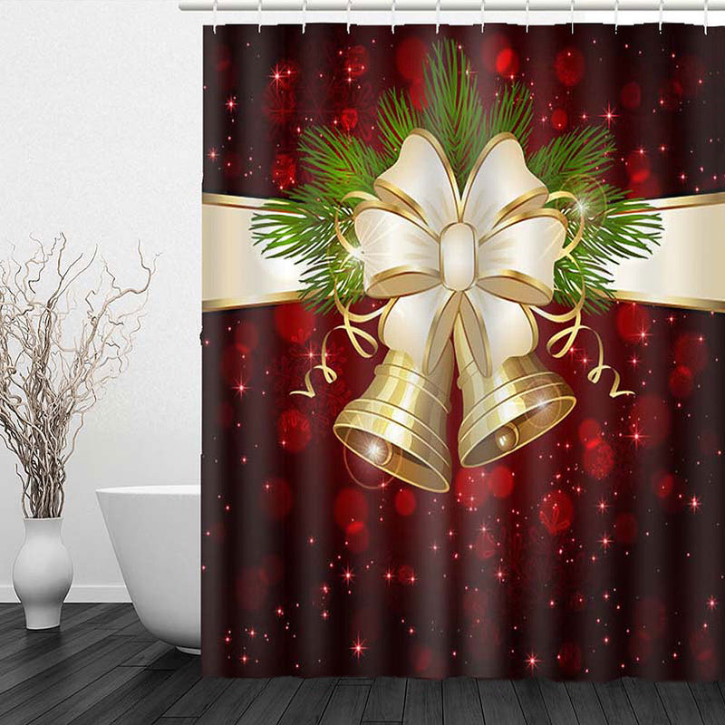 Christmas Bell Pattern Waterproof Bathroom Curtain Home Snowman Shower Curtain