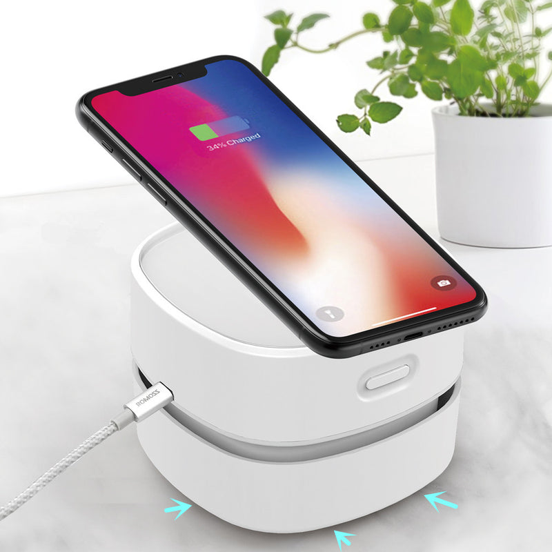 Bakeey Portable Desktop Mini Table Vacuum Cleaner with Wireless Charger for iPhone 11/11 Pro Max/XS Max/XR/XS/X/8/8+ for Galaxy Note 10/Note 10+/S10/S10+/S10E