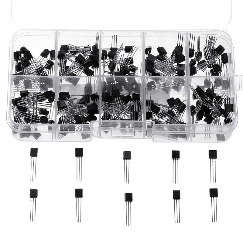 600Pcs Transistor Assortment Kit BC337 BC327 2N2222 2N2907 2N3904 2N3906 S8050 S8550 A1015 C1815 10 Value Transistors Box