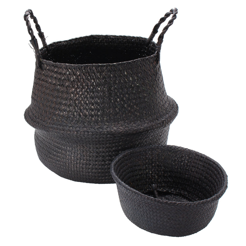 Black Seagrass Belly Basket Storage Holder Plant Pot Bag Home Decoration Storage Baskets
