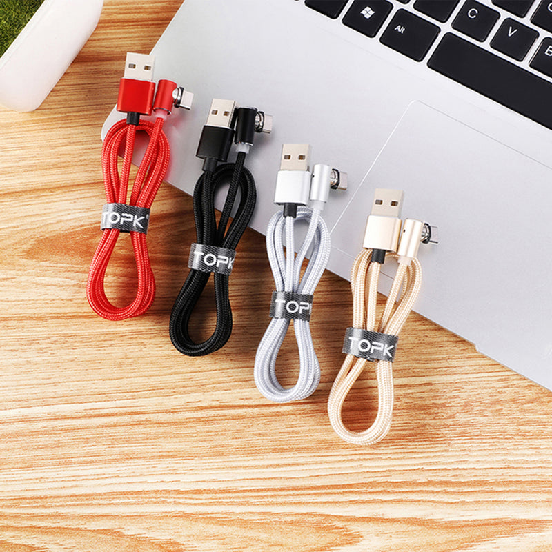 TOPK 2.1A Magnetic Elbow Micro USB  Fast Charging Data Cable For Xiaomi HUAWEI Honor Android Phone