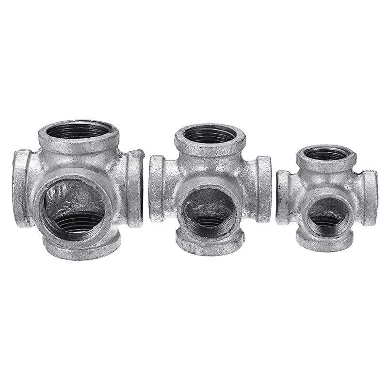 1/2" 3/4" 1" 5 Way Pipe Fitting Malleable Iron Galvanized Outlet Cross Female Tube Connector