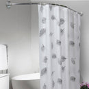 Punch-free Shower Bath Curtain Rod Telescopic Curved Pole Rod Spring w/ 12 Hooks