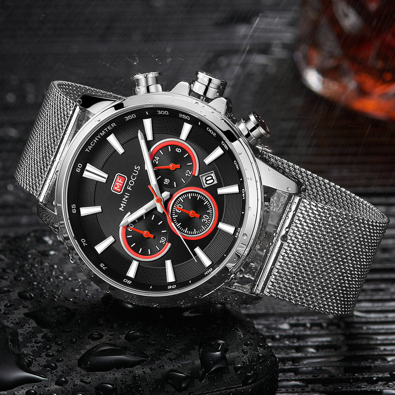 MINI FOCUS MF0142G Ultra Thin Mesh Strap Calendar Luminous Business Men Watch Quartz Watch