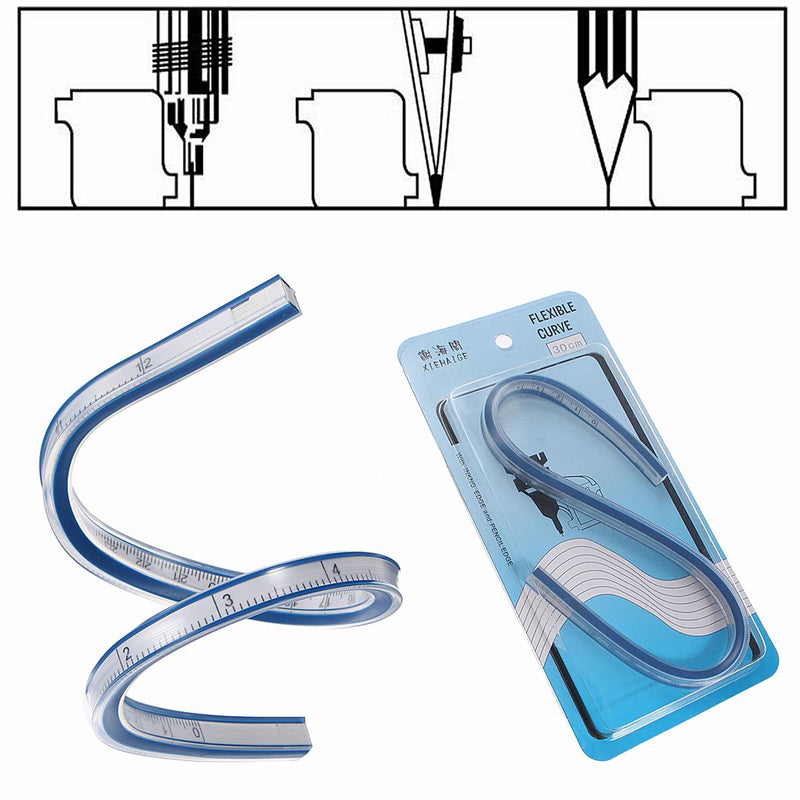 30cm Flexible Plastic Ruler Measuring Gauge Ruler Technical Curve