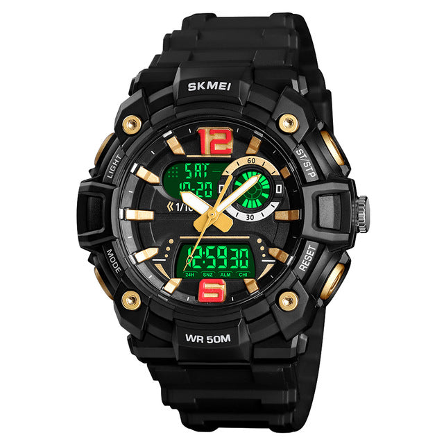 SKMEI 1529 5ATM Waterproof Luminous 3 Time Multi-Function Back Light Dual Display Men Watch Digital Watch