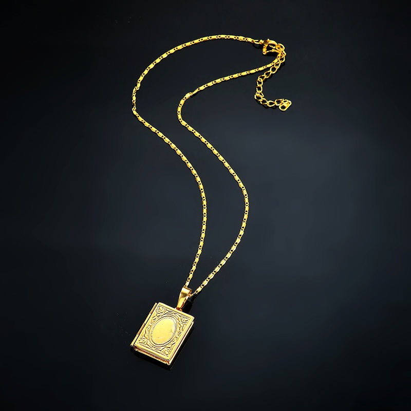 Religious Gold Muhammad Book Box Pendant Chain Islam Muslim Necklace for Men