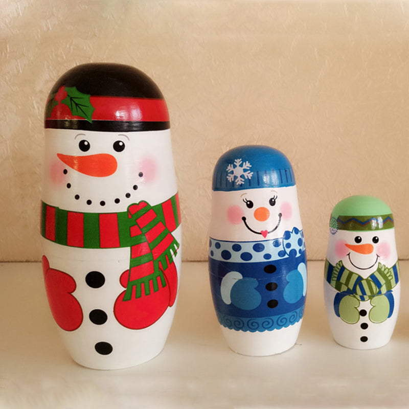 5Pcs/Set Christmas Wooden Russian Nesting Dolls Snowman Decorations Eve For Kid Gift