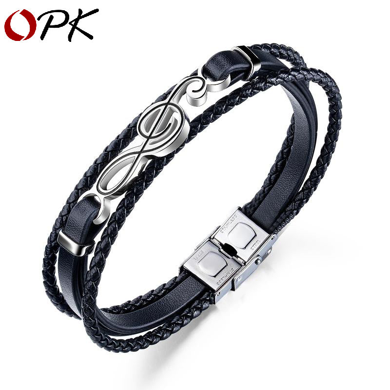 Simple Men's Note Leather  Multi-layer Woven Bracelet