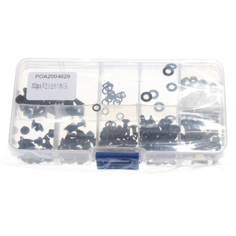 300Pcs M3 Black Alloy Steel Allen Screw Bolt With Hex Nuts Washers Assortment