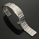 18/20/22mm Silver Stainless Steel 7 Bead Fold Buckle Watch Band