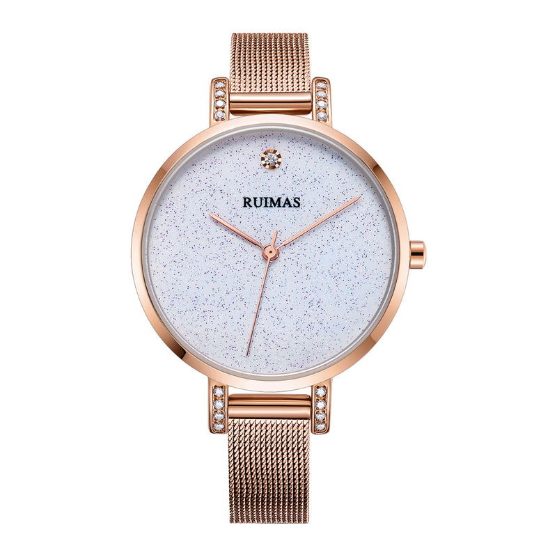 RUIMAS 523 Fashion Women Watch Light Luxury Hardlex Mirror Stainless Steel Strap Quartz Watch