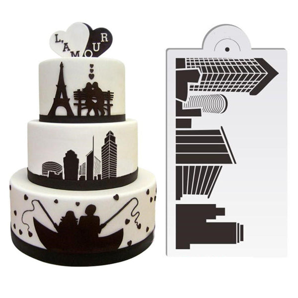 5Pcs/Set Plastic Civic Architecture Stencils Fondant Cake Mold Cookie Baking Mould Decorating Tool