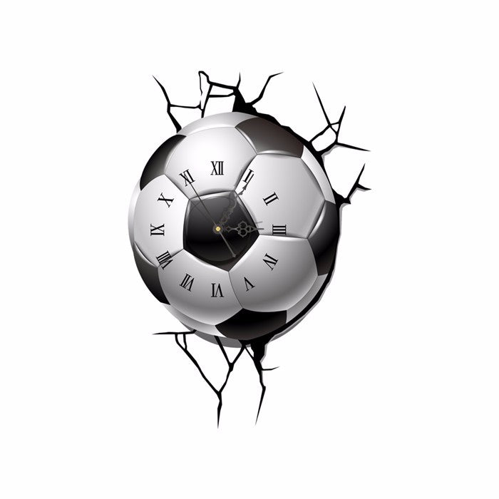 PAG STICKER 3D Wall Clock Decals Soccer Football Cracking Wall Sticker Home Decor Gift