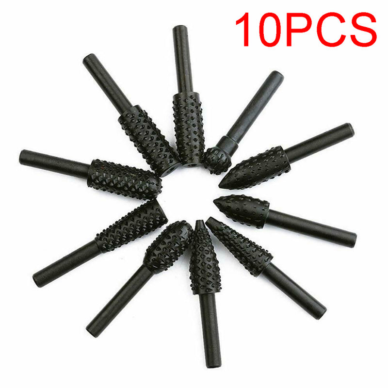 10pcs Rotary Burr Set 6mm Shank Wood Carving Polish Grinding Rasp Drill Bit Tool