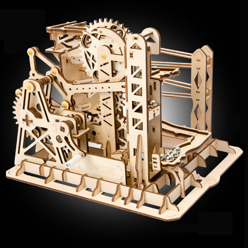 3D Self-Assembly Wooden Marble Run Lift Puzzle Magic Crush Handcrank Mechanical Model Building Education Gift