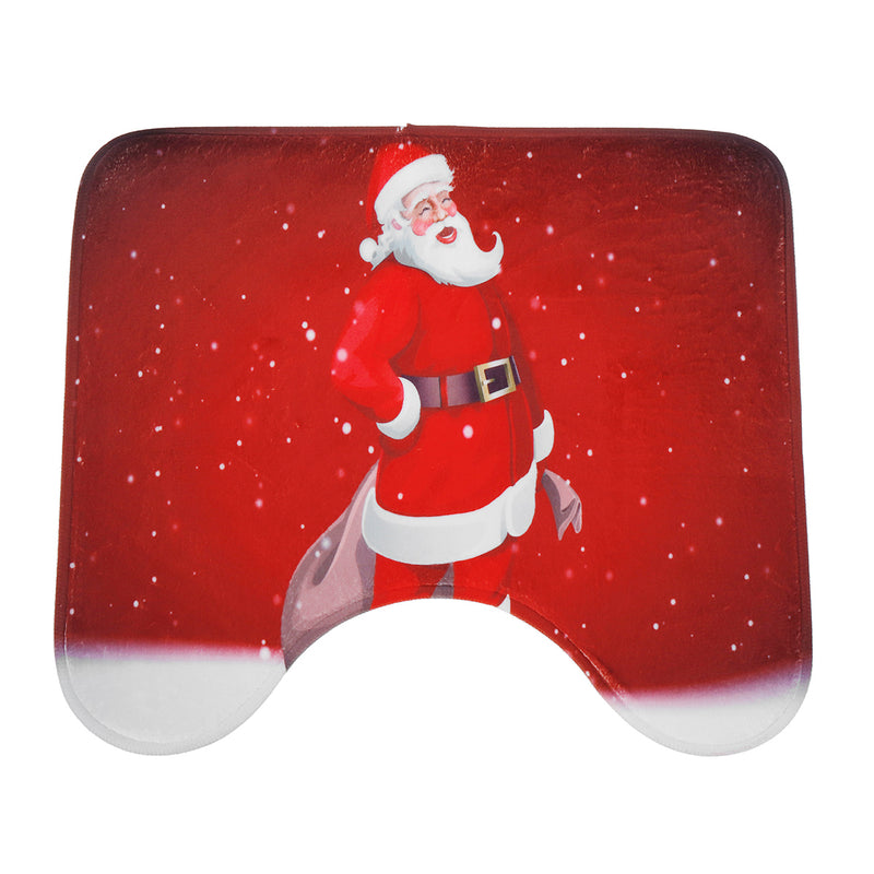 Santa Claus Waterproof Non-Slip Bathroom Shower Curtain Toilet Cover Mat Rug Set
