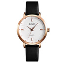 SKMEI 1457 Women Fashion Simple Dial Rose Gold Case Leather Strap Quartz Watch