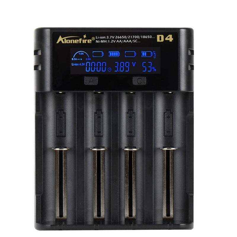 Alonefire D4  4slots 2A LCD Screen Display Smart Charger for 18650 26650 21700 Universal Battery USB Charging AA AAA Intelligent Fast Charger
