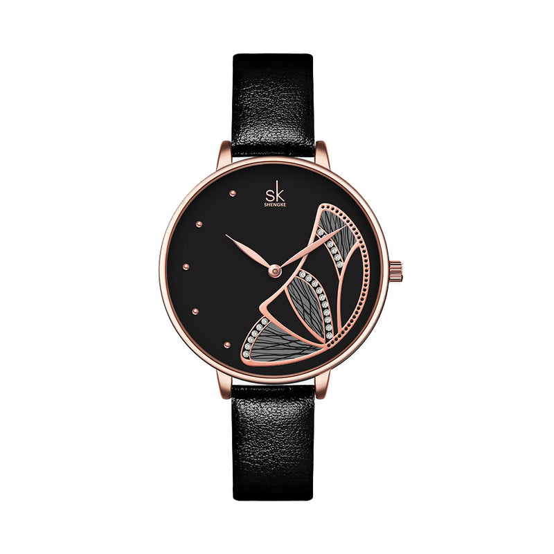 SHENGKE SK K0118 Fashion Butterfly Pattern Casual Ladies Dress Watch Women Quartz Watch
