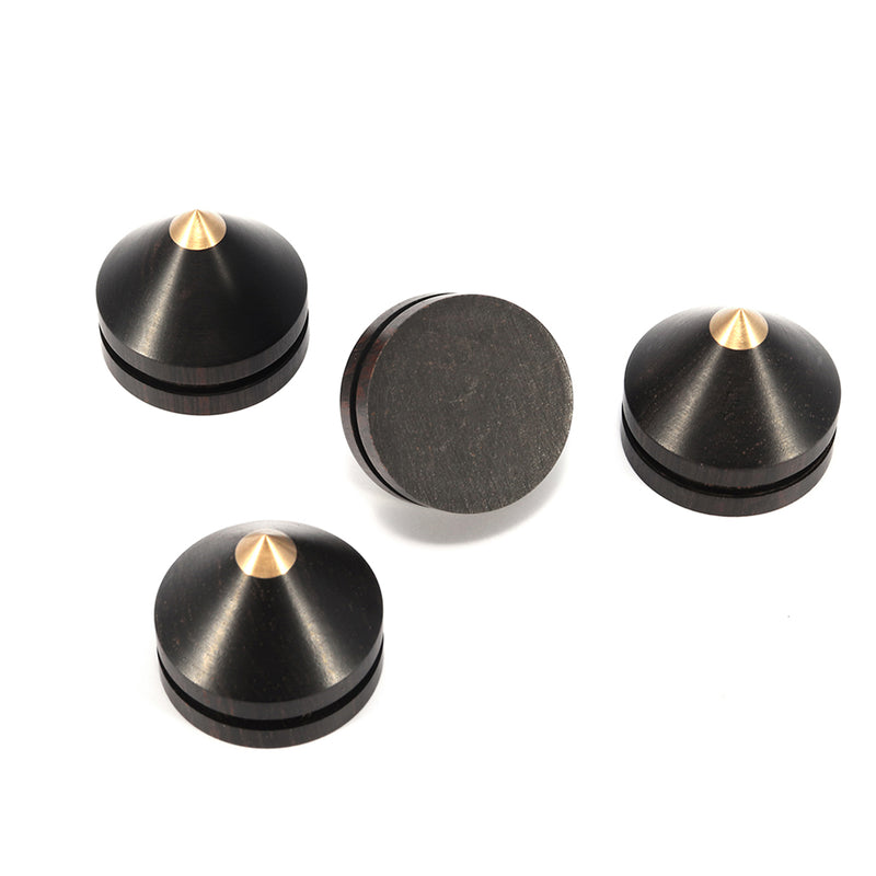 4Pcs Ebony Speaker Spike Isolation Stand Wooden Copper Tip Feet Spike with 23mm Base Pad