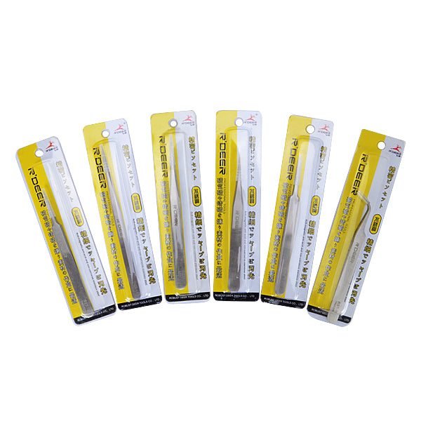 6pcs R'DEER RST10-15 High-Precision Stainless Steel Pointed Tweezers Electronics Tweezers Set