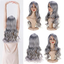 Women Wig Full Wavy Hair Extensions Heat Resistant Synthetic Grey