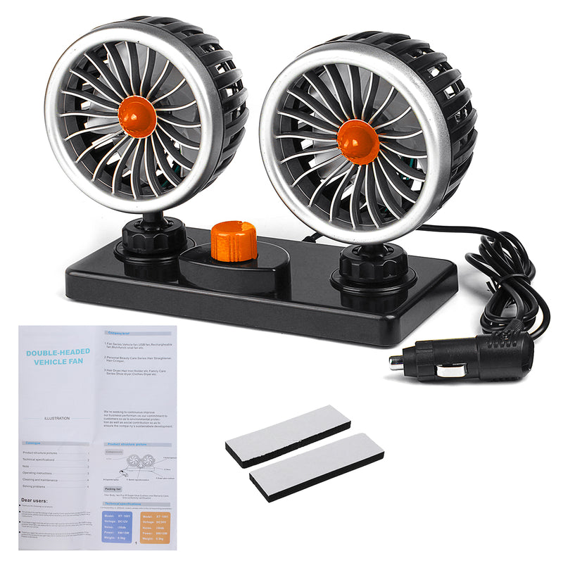 12V/24V Electric Van Car Dual Head Cooling 360 Oscillating Dashboard Air Fan