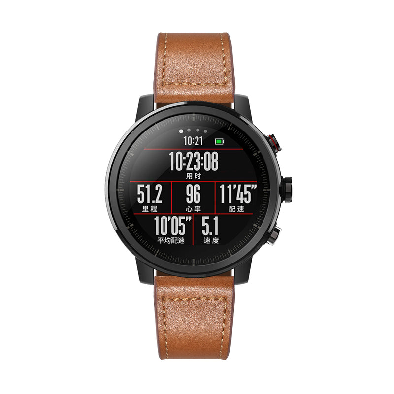 22mm Genuine Leather Watch Band Lack of Angle Watch Strap for Xiaomi Amazfit 2 Smart Watch
