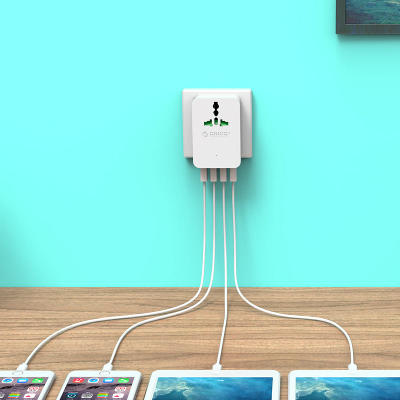 ORICO S4U 20W Universal Power Plug Travel Converting Adapter with 4 USB Charging Ports