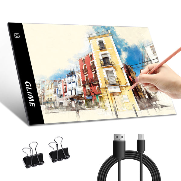 GLIME LED A4 Light Box Tracing Tattoo Board Ultra-Thin Display Light Pad Brightness Adjustable Drawing Board Stencil for Artist Diamond Art Sketch Power by USB