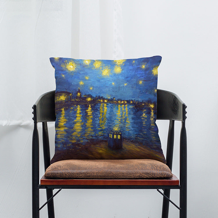 Abstract Starry Oil Painting Cotton Linen Pillow Case Waist Cushion Cover Bags Home Car Deco