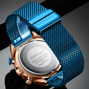 CRRJU 2219 Men Chronograph Luminous Display Full Steel Strap Fashion Blue Dial Quartz Watch