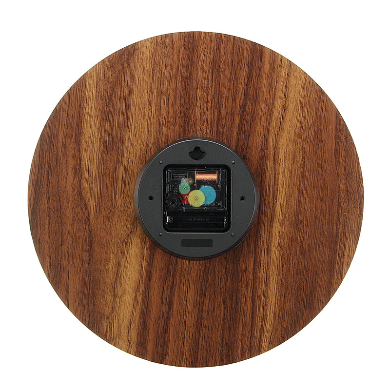 12" Luminous Wall Clock Quartz Wooden Silent Non Ticking Dark Home Room Decor