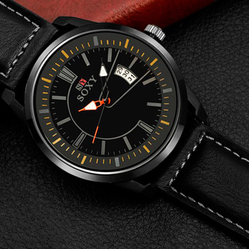 SOXY 0100 Ultra Thin Fashion Style Men Watch Leather Strap Quartz Wristwatches