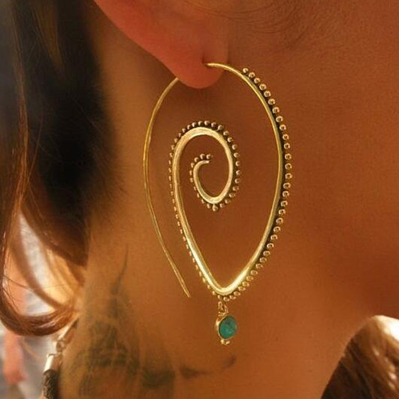 Exaggerated Spiral Drop Shape Big Circle Hoop Gold Silver Conch Earring Gift for Her