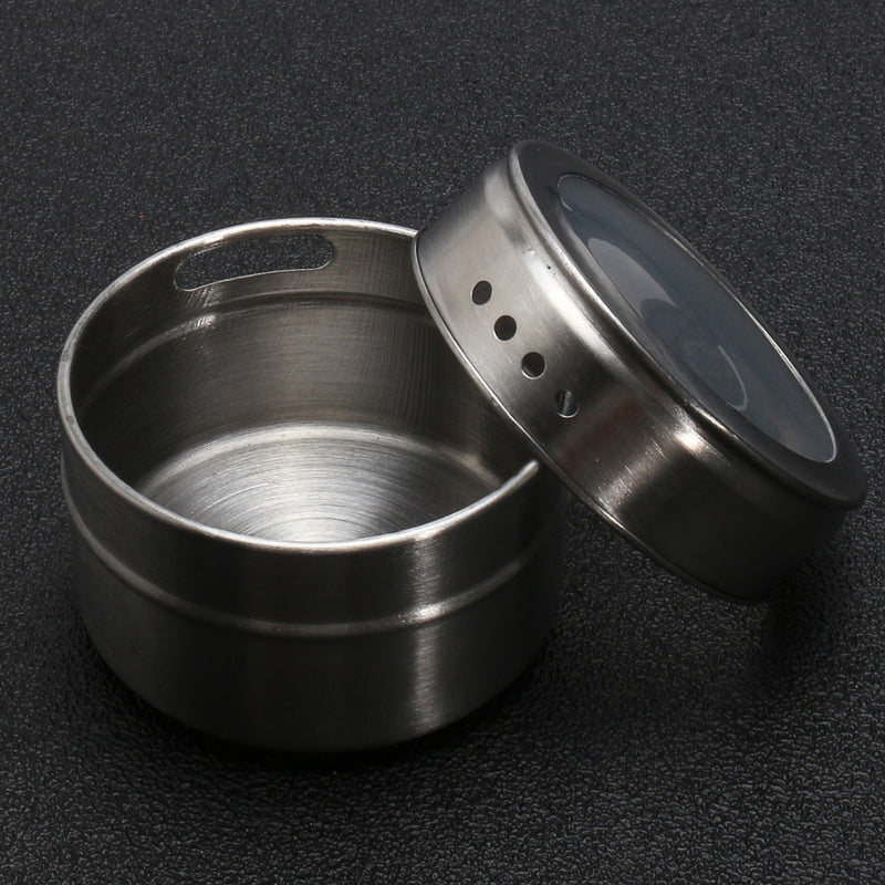 12Pcs Stainless Steel Magnetic Spice Tin Kitchen Storage Container Jars Clear Lid