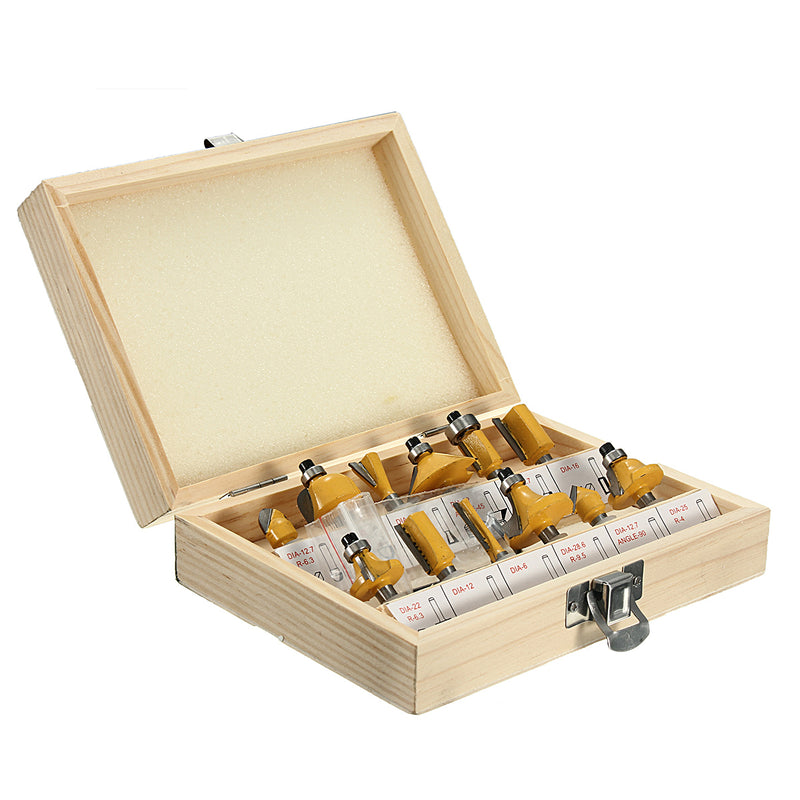 12pcs 1/4 Inch Shank Router Bit Set Tungsten Carbide Woodworking Cutter Rotary Tool