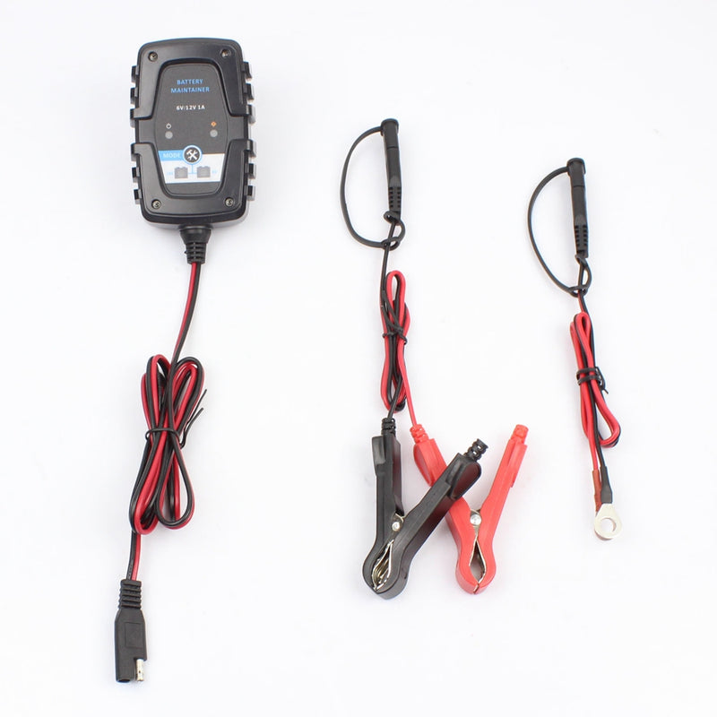 FOXSUR 6V 12V 1A Automatic Smart Battery Charger Maintainer  With SAE Line For Car Motorcycle Scooter Deep Cycle AGM GEL VRLA