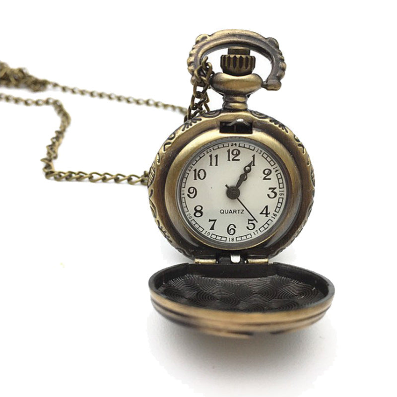 DEFFRUN Hollow Butterfly Flower Pattern Round Brown Quartz Pocket Watch